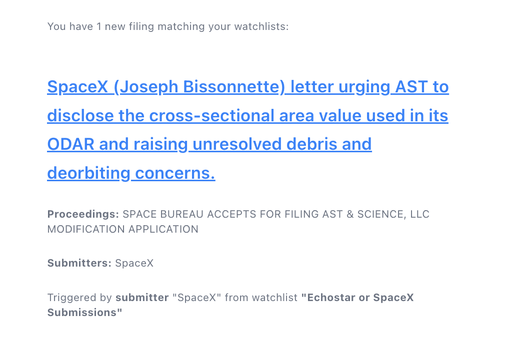 Notification center showing FCC proceeding alerts